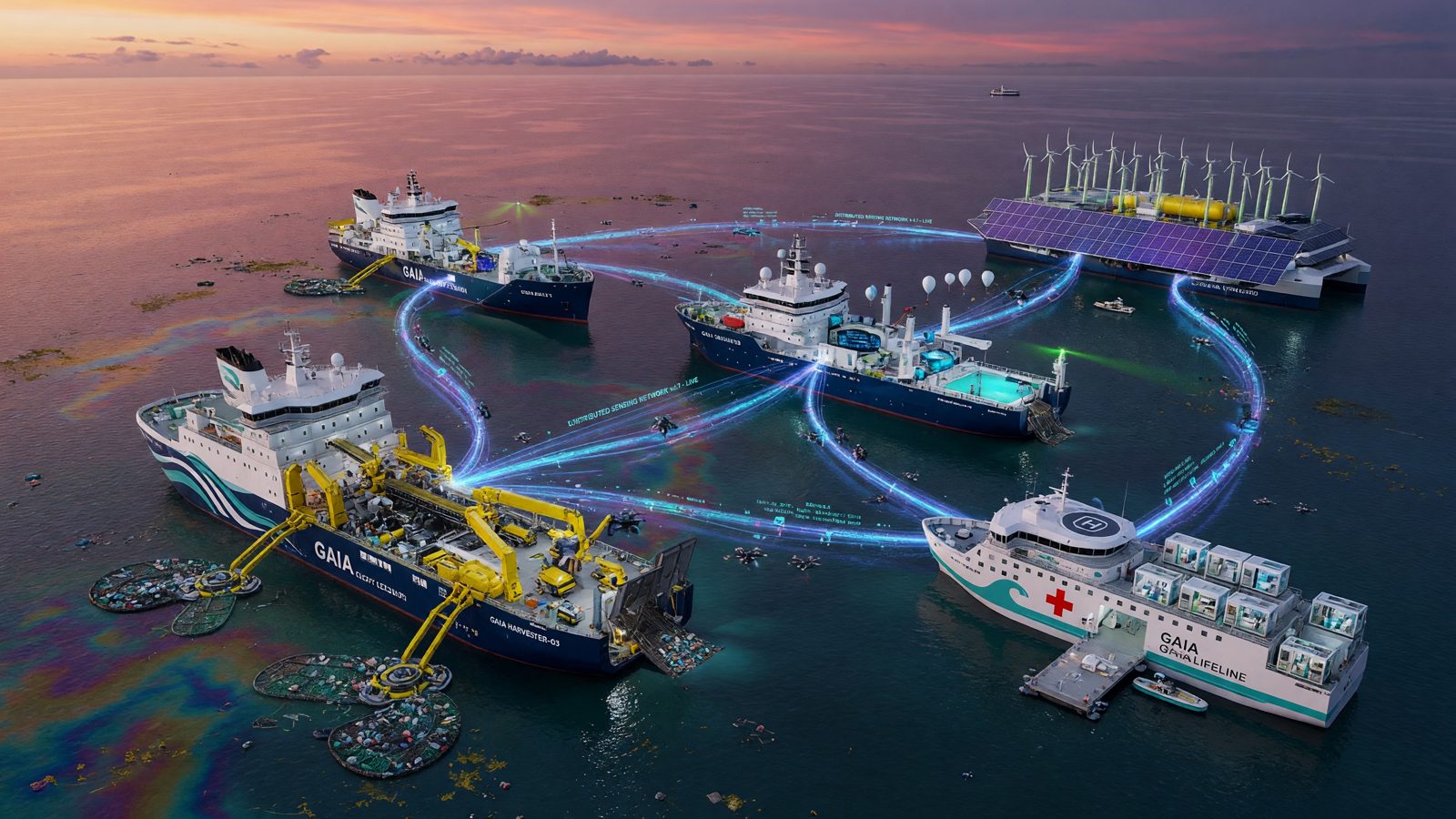 Gaia.Navy fleet in formation at sea
